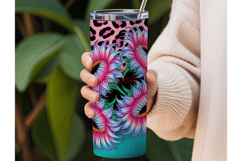 Cosmic Sunflower Leopard 20oz Tumbler Sublimation DesignSVG 