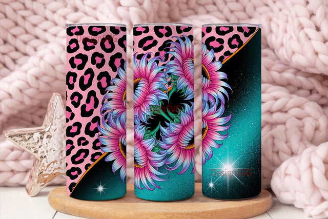 Cosmic Sunflower Leopard 20oz Tumbler Sublimation DesignSVG 