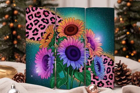 Cosmic Sunflower Leopard 20oz Tumbler Sublimation DesignSVG 