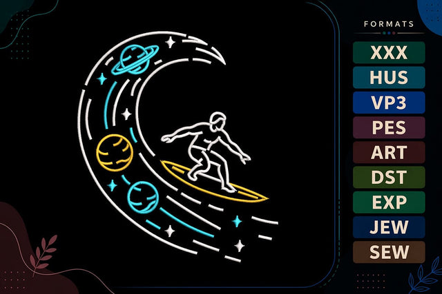 Cosmic Surfing Space Surfer Wave Galaxy Embroidery Design Embroidery/Applique DESIGNS sg embroidery 