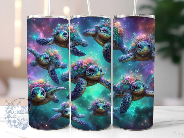 Cosmic Turtle Neon 20oz Skinny Tumbler, Cosmic Turtle Tumbler Png, Straight & Tapered Tumbler Wrap, Instant Digital Download Sublimation ToriDesigns 