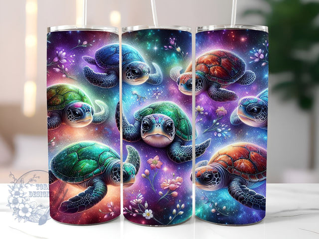 Cosmic Turtle Neon 20oz Skinny Tumbler, Cosmic Turtle Tumbler Png, Straight & Tapered Tumbler Wrap, Instant Digital Download Sublimation ToriDesigns 