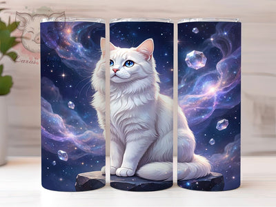 Cosmic White Cat 20oz Tumbler, Cosmic Cat, White Cat, Galaxy Theme, Whimsical Charm, Fantasy Motif, Skinny Tumbler, Sublimation PNG Sublimation Lara' s Designs 