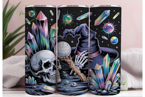 Cosmic Witch Crystal Skull Tumbler Wrap Sublimation PixelChick 