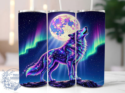 Cosmic Wolf & Aurora 20oz Tumbler, Cosmic Wolf, Aurora Borealis, Mystical Theme, Sublimation Wrap, 20oz Tumbler, Celestial Aesthetic, Enchanted Design Sublimation ToriDesigns 