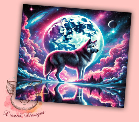 Cosmic Wolf Celestial 20oz Tumbler, Cosmic Wolf Tumbler, Celestial Tumbler, Sublimation Wrap, 20oz Tumbler, Night Sky Design, Animal Art Tumbler Sublimation Lara' s Designs 