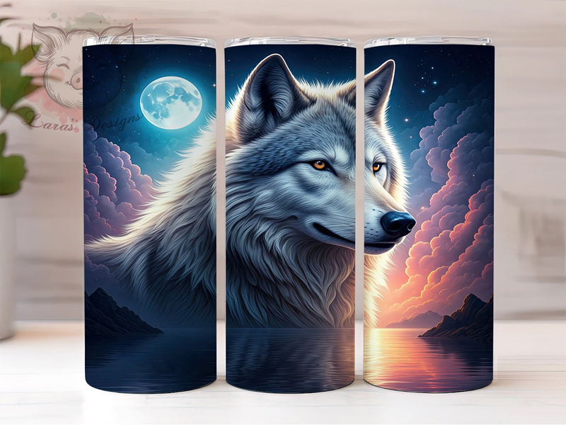 Cosmic Wolf Celestial 20oz Tumbler, Cosmic Wolf Tumbler, Celestial Tumbler, Sublimation Wrap, 20oz Tumbler, Night Sky Design, Animal Art Tumbler Sublimation Lara' s Designs 
