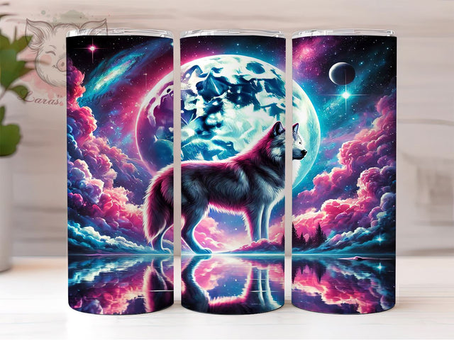 Cosmic Wolf Celestial 20oz Tumbler, Cosmic Wolf Tumbler, Celestial Tumbler, Sublimation Wrap, 20oz Tumbler, Night Sky Design, Animal Art Tumbler Sublimation Lara' s Designs 
