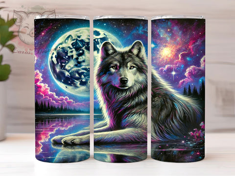 Cosmic Wolf Celestial 20oz Tumbler, Cosmic Wolf Tumbler, Celestial Tumbler, Sublimation Wrap, 20oz Tumbler, Night Sky Design, Animal Art Tumbler Sublimation Lara' s Designs 
