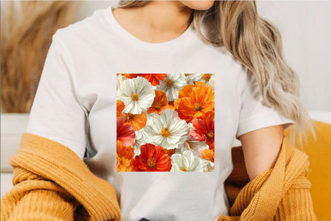 Cosmos and Poppy Flower Patterns Digital Pattern SVGArt 