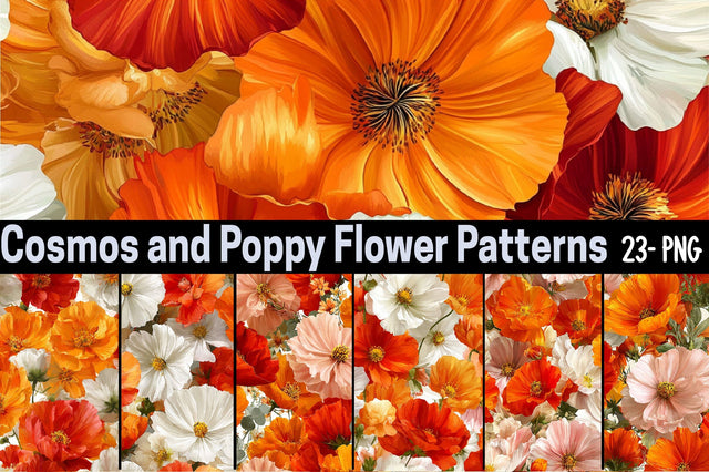 Cosmos and Poppy Flower Patterns Digital Pattern SVGArt 