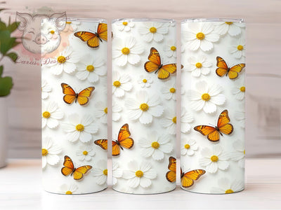 Cosmos Butterfly Floral 20oz Tumbler Wrap, Orange Butterflies, Floral Butterfly, Yellow Centers, Whimsical Wrap, 20oz Tumbler Wrap, Sublimation PNG Sublimation Lara' s Designs 