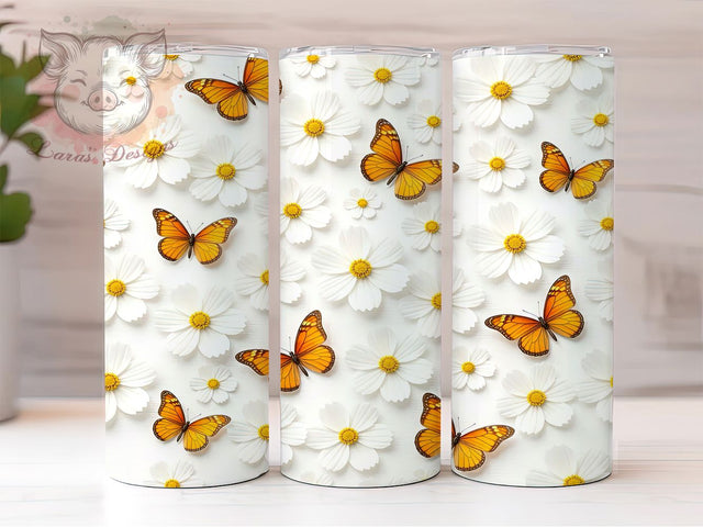 Cosmos Butterfly Floral 20oz Tumbler Wrap, Orange Butterflies, Floral Butterfly, Yellow Centers, Whimsical Wrap, 20oz Tumbler Wrap, Sublimation PNG Sublimation Lara' s Designs 