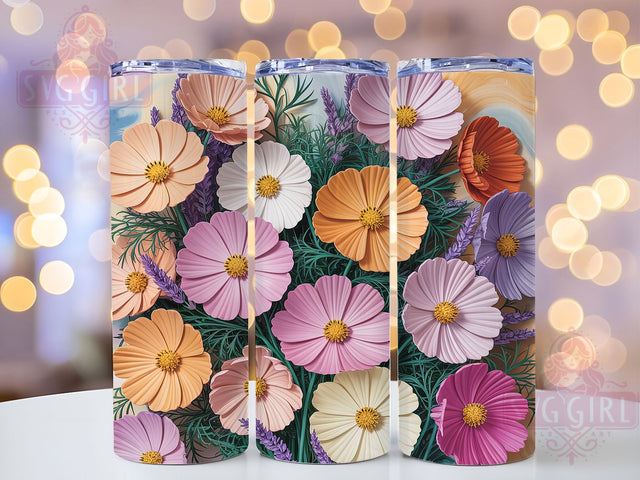 Cosmos Floral Harmony 20oz Tumbler, Cosmos Flowers, Floral Harmony, Botanical Theme, Sublimation Wrap, 20oz Tumbler, Whimsical Aesthetic, Nature Charm Sublimation SvggirlplusArt 
