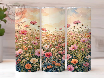 Cosmos Meadow Sky 20oz Tumbler, Cosmos Flower, Meadow Scene, Sky Motif, Rustic Charm, Nature Vibes, Skinny Tumbler, Sublimation PNG Sublimation Lara' s Designs 