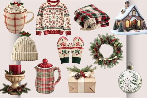 Cottage Christmas Clipart Set PNG Bundle. Sublimation SVGArt 