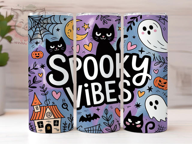 Cottagecore Doodle Cat Halloween Tumbler, Doodle Cat Wrap, Fall Folk Art Tumbler, Spooky Vibes Sublimation, 20oz Tumbler Design, Whimsical Halloween Wrap, Autumn Cat Tumbler Sublimation Lara' s Designs 