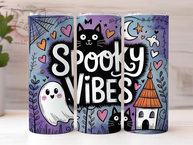 Cottagecore Doodle Cat Halloween Tumbler, Doodle Cat Wrap, Fall Folk Art Tumbler, Spooky Vibes Sublimation, 20oz Tumbler Design, Whimsical Halloween Wrap, Autumn Cat Tumbler Sublimation Lara' s Designs 