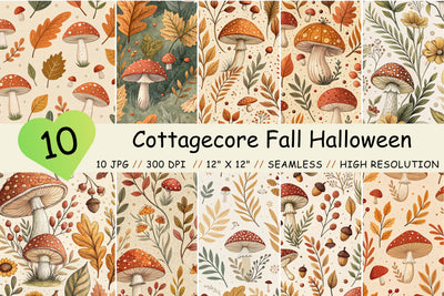 Cottagecore Fall Halloween Seamless Pattern, Digital Papers - So Fontsy