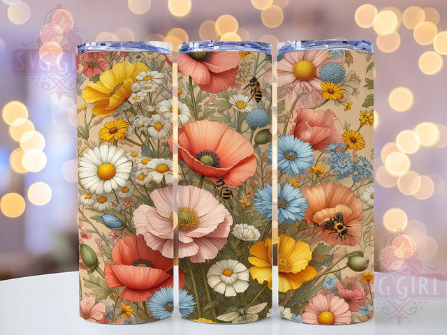 Cottagecore Floral Bee 20oz Tumbler, Floral Bee Cup Design, Wildflower Sublimation Wrap, Botanical Pattern Tumbler, 20Oz Tumbler Design, Rustic Cottage Cup, Nature Inspired Tumbler Sublimation SvggirlplusArt 