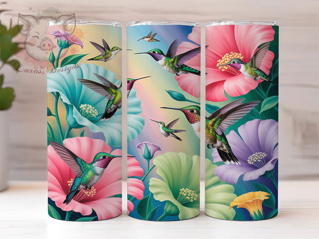 Cottagecore Floral Hummingbird Tumbler, Floral Bird Wrap, Vintage Nature Design, Sublimation Cup, 20oz Skinny Tumbler, Soft Cottagecore Drinkware, Hummingbird Floral Style Sublimation Lara' s Designs 