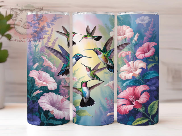 Cottagecore Floral Hummingbird Tumbler, Floral Bird Wrap, Vintage Nature Design, Sublimation Cup, 20oz Skinny Tumbler, Soft Cottagecore Drinkware, Hummingbird Floral Style Sublimation Lara' s Designs 