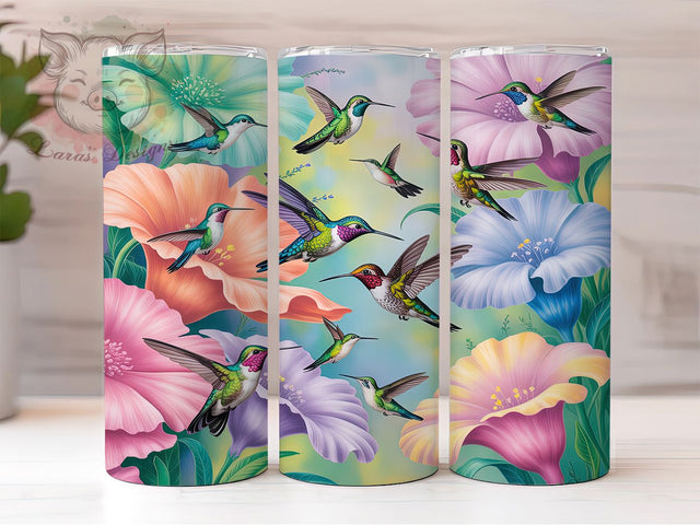 Cottagecore Floral Hummingbird Tumbler, Floral Bird Wrap, Vintage Nature Design, Sublimation Cup, 20oz Skinny Tumbler, Soft Cottagecore Drinkware, Hummingbird Floral Style Sublimation Lara' s Designs 