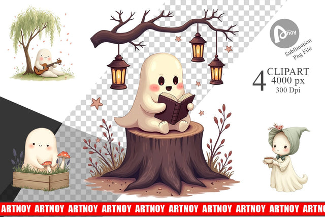 Cottagecore Ghosties Clipart Sublimation artnoy 