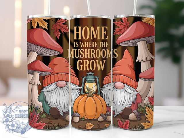 Cottagecore Gnome & Mushroom Tumbler Wrap, Fall Tumbler Png, 20oz Skinny Tumbler, Mushroom Tumbler Png, Sublimation Design, Cottagecore Tumbler, Tumbler Wrap Download Sublimation ToriDesigns 