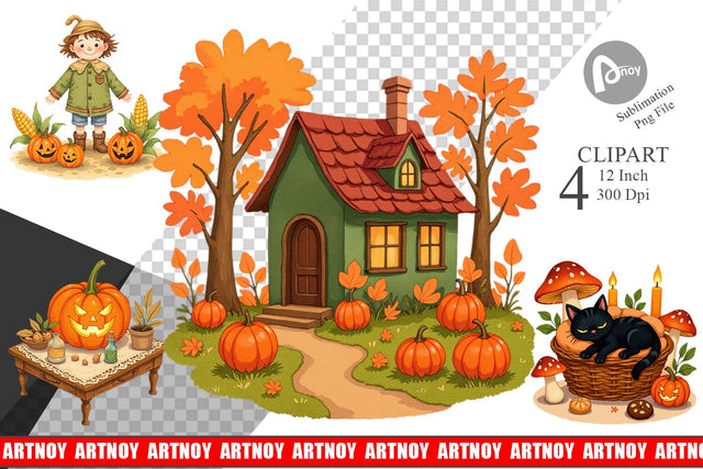Cottagecore Halloween Clipart Sublimation artnoy 
