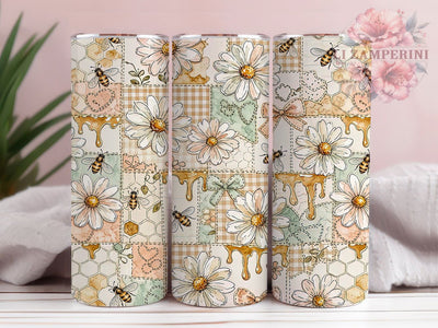 Cottagecore Honeybee Quilt 20oz Tumbler, Honeybee Motif, Quilt Accent, Cottagecore Theme, Rustic Art Design, Cozy Flair, Sublimation Wrap, 20oz Tumbler Sublimation Li Zamperini 