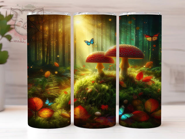 Cottagecore Mushroom Forager Tumbler, Cottagecore Gift, Woodland Pattern Cup, Fungi Lover Present, Nature Theme Wrap, Forager Gift, Botanical Design Sublimation Lara' s Designs 