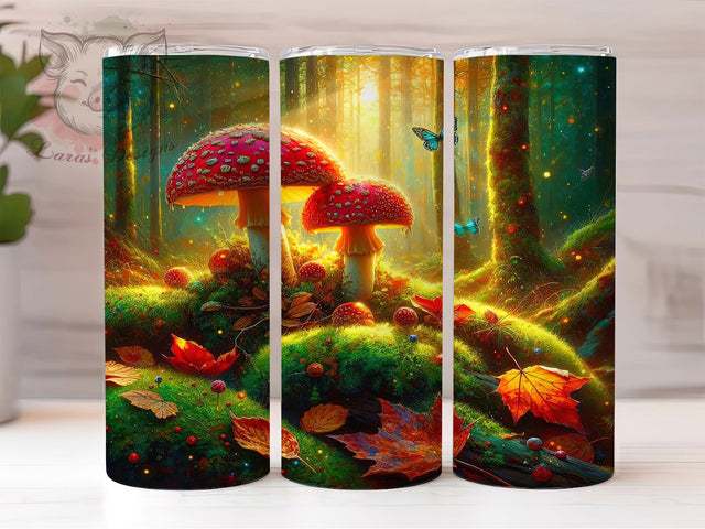 Cottagecore Mushroom Forager Tumbler, Cottagecore Gift, Woodland Pattern Cup, Fungi Lover Present, Nature Theme Wrap, Forager Gift, Botanical Design Sublimation Lara' s Designs 