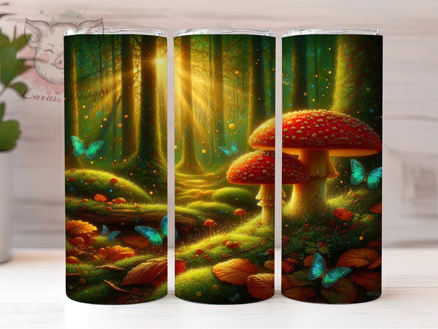 Cottagecore Mushroom Forager Tumbler, Cottagecore Gift, Woodland Pattern Cup, Fungi Lover Present, Nature Theme Wrap, Forager Gift, Botanical Design Sublimation Lara' s Designs 