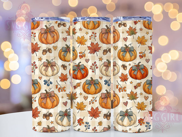 Cottagecore Pumpkin Quilt 20oz Tumbler, Pumpkin Motif, Quilt Accent, Cottagecore Theme, Rustic Art Design, Cozy Flair, Sublimation Wrap, 20oz Tumbler Sublimation SvggirlplusArt 