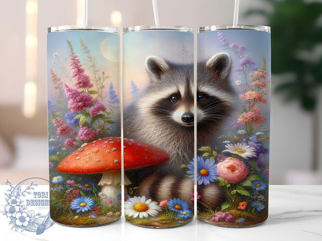 Cottagecore Raccoon Forest Tumbler Wrap, Raccoon Tumbler PNG, Floral Animal Design, Mushroom Forest Wrap, 20oz Skinny Tumbler, Woodland Animal Sublimation, Cute Forest Tumbler Sublimation ToriDesigns 