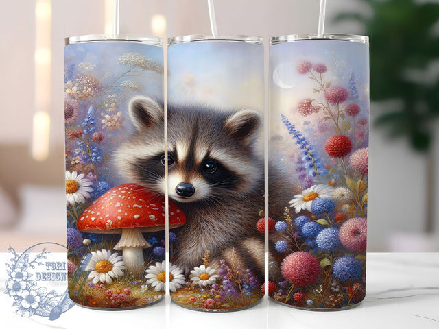 Cottagecore Raccoon Forest Tumbler Wrap, Raccoon Tumbler PNG, Floral Animal Design, Mushroom Forest Wrap, 20oz Skinny Tumbler, Woodland Animal Sublimation, Cute Forest Tumbler Sublimation ToriDesigns 