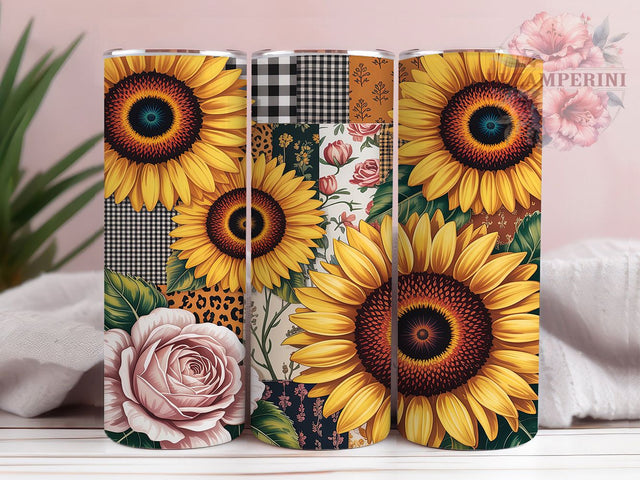 Cottagecore Sunflower Rustic 20oz Tumbler, Rustic Bloom, Bright Yellow Petals, Realistic Texture, Botanical Depth, Skinny Tumbler, Sublimation PNG Sublimation Li Zamperini 