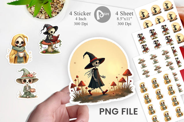 Cottagecore Witch Skeleton Sticker Sublimation artnoy 