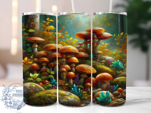 Cottagecore Witchy Crystals Tumbler, Crystals and Mushrooms 20oz Skinny Tumbler Wrap PNG, Witch New Age Floral Tumbler Wrap Sublimation Design Sublimation ToriDesigns 