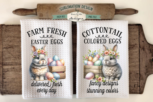Cottontail Easter Eggs Kitchen Towel Sublimation Designs Sublimation Ewe-N-Me Designs 