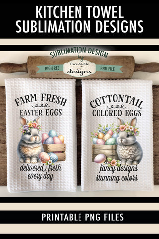 Cottontail Easter Eggs Kitchen Towel Sublimation Designs Sublimation Ewe-N-Me Designs 