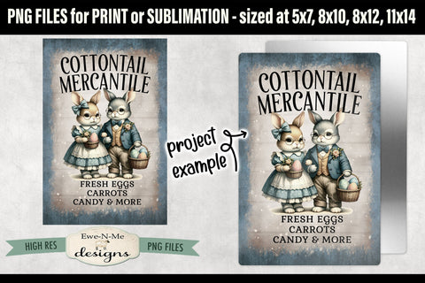 Cottontail Mercantile Sublimation Design | Vintage Sign PNG Sublimation Ewe-N-Me Designs 