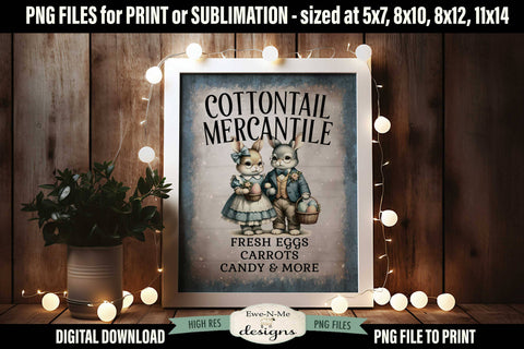 Cottontail Mercantile Sublimation Design | Vintage Sign PNG Sublimation Ewe-N-Me Designs 