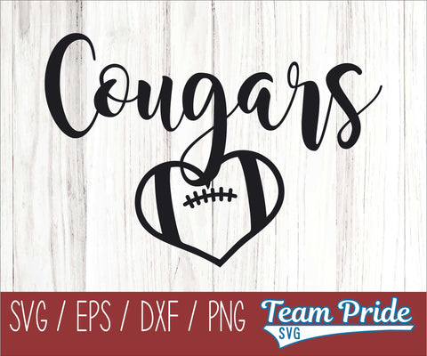 Cougars Football Heart SVG Digital Download Printable - SVG, EPS, DXF, PNG SVG Team Pride SVG 