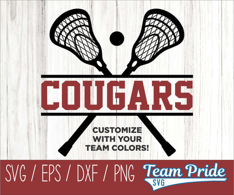 Cougars Lacrosse SVG Digital Download Printable - SVG, EPS, DXF, PNG SVG Team Pride SVG 