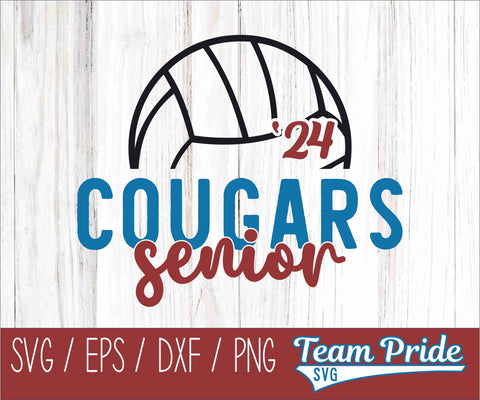Cougars Senior 2024 Volleyball SVG Digital Download Printable - SVG, EPS, DXF, PNG SVG Team Pride SVG 