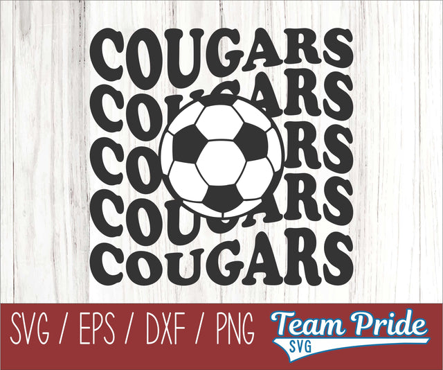 Cougars Soccer Retro Wave SVG Digital Download Printable - SVG, EPS, DXF, PNG SVG Team Pride SVG 