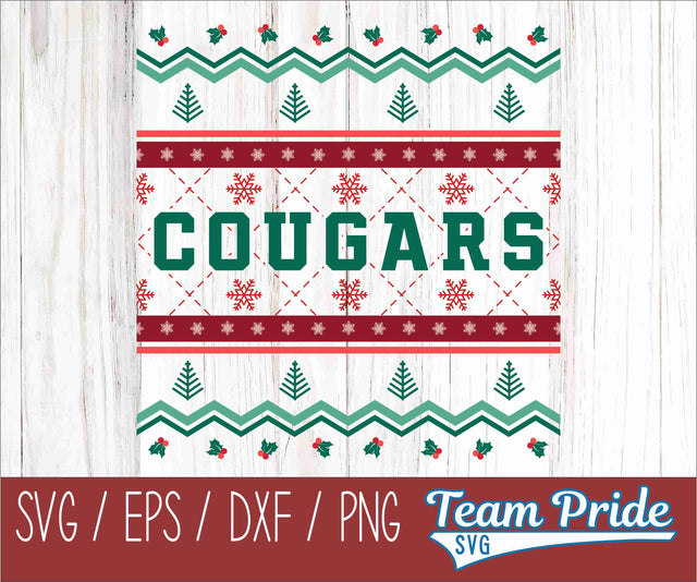 Cougars Ugly Christmas Sweater Festive Holiday Design SVG, EPS, DXF, PNG SVG Team Pride SVG 