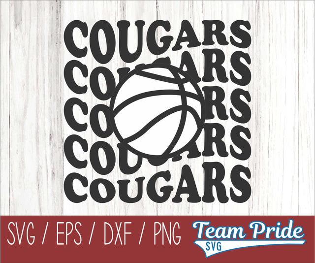 Cougars Vintage Wave Basketball SVG Digital Download Printable - SVG, EPS, DXF, PNG SVG Team Pride SVG 